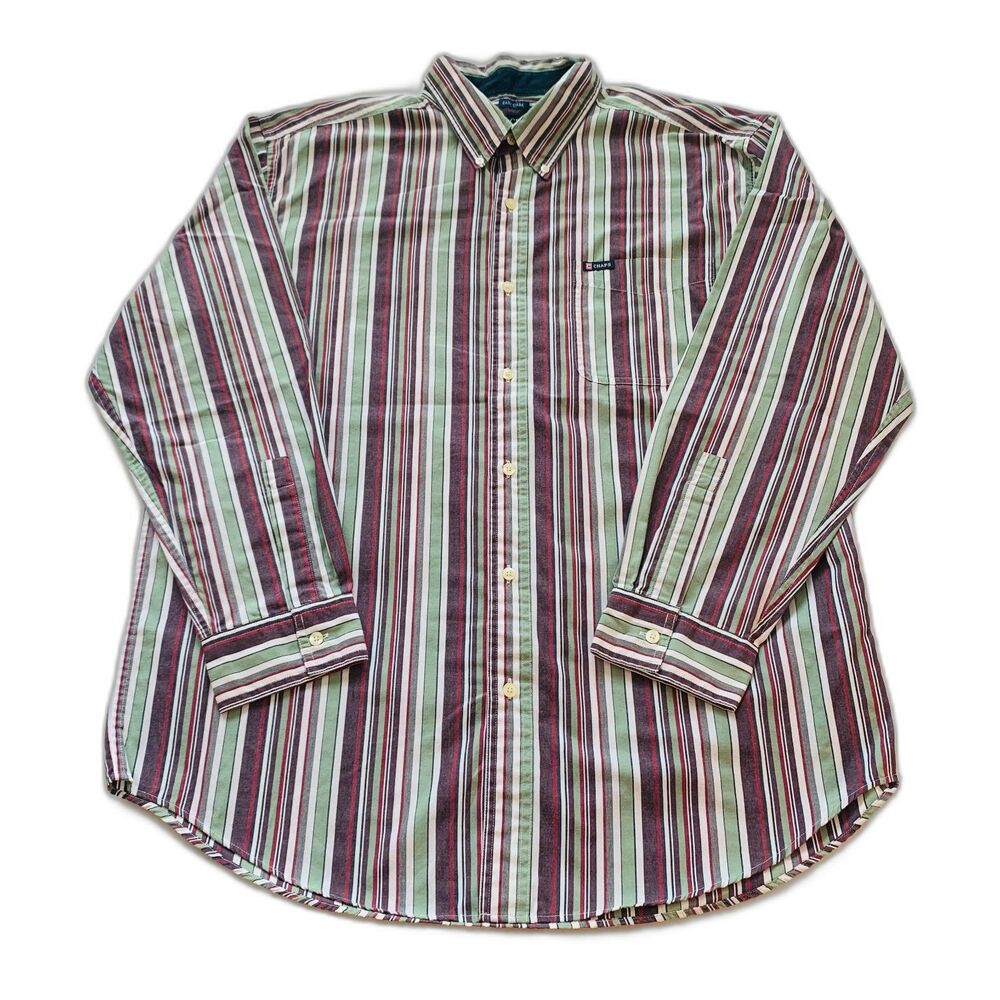 Vintage 90s y2k 2000s Chaps Ralph Lauren vertical striped Men's Button Up Shirt